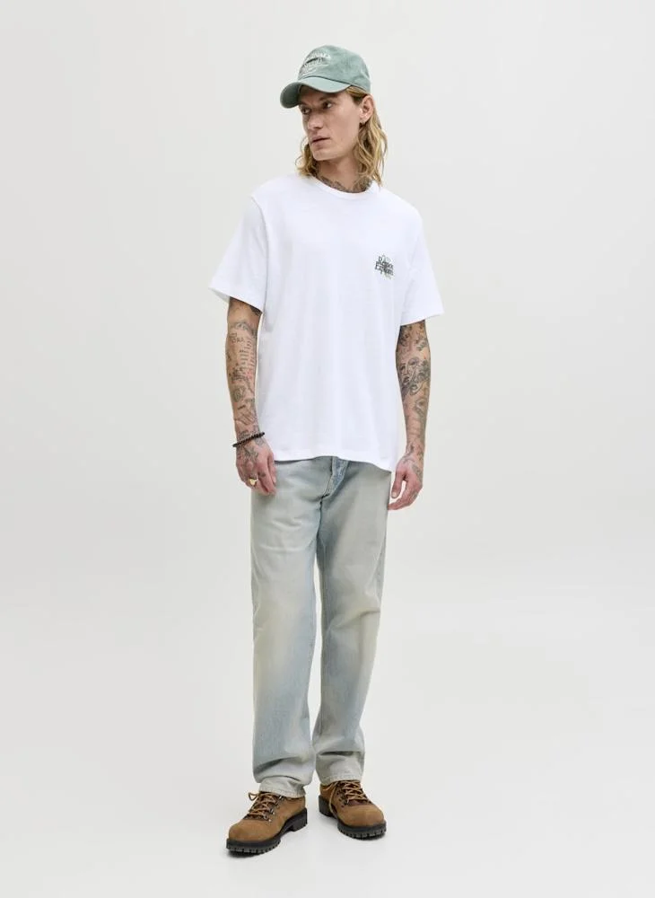 JACK & JONES Bright White Graphic Crew Neck T-Shirt for Men | Best Price UAE